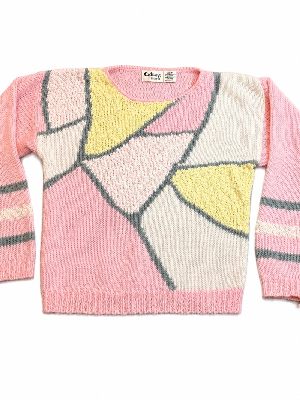 Vintage Exclusive Imports Pink Geometric Sweater Womens M 80s Textured Knit